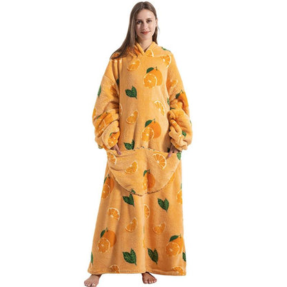 Cute Cartoon Print Comfortable Hoodie Blanket, 1 Count 320Gsm Oversized Comfortable Wearable Hooded Sweatshirt Pullover, Room Accessories, Wearable Blanket Hoodie with Big Pocket, Throw Blanket, Boyfriend Gift