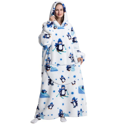 Cute Cartoon Print Comfortable Hoodie Blanket, 1 Count 320Gsm Oversized Comfortable Wearable Hooded Sweatshirt Pullover, Room Accessories, Wearable Blanket Hoodie with Big Pocket, Throw Blanket, Boyfriend Gift