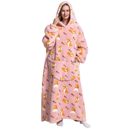 Cute Cartoon Print Comfortable Hoodie Blanket, 1 Count 320Gsm Oversized Comfortable Wearable Hooded Sweatshirt Pullover, Room Accessories, Wearable Blanket Hoodie with Big Pocket, Throw Blanket, Boyfriend Gift