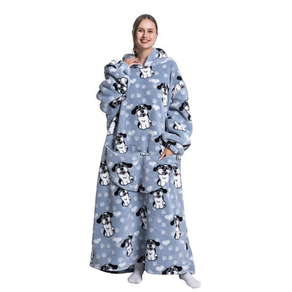 Cute Cartoon Print Comfortable Hoodie Blanket, 1 Count 320Gsm Oversized Comfortable Wearable Hooded Sweatshirt Pullover, Room Accessories, Wearable Blanket Hoodie with Big Pocket, Throw Blanket, Boyfriend Gift