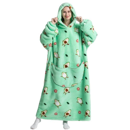 Cute Cartoon Print Comfortable Hoodie Blanket, 1 Count 320Gsm Oversized Comfortable Wearable Hooded Sweatshirt Pullover, Room Accessories, Wearable Blanket Hoodie with Big Pocket, Throw Blanket, Boyfriend Gift