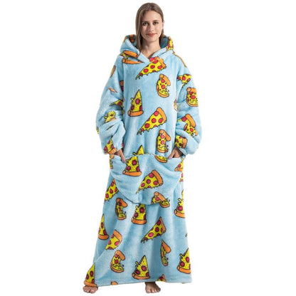 Cute Cartoon Print Comfortable Hoodie Blanket, 1 Count 320Gsm Oversized Comfortable Wearable Hooded Sweatshirt Pullover, Room Accessories, Wearable Blanket Hoodie with Big Pocket, Throw Blanket, Boyfriend Gift